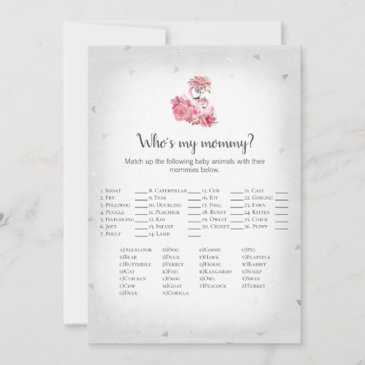 Silver Flamingo Ballerina, mijn mammie Baby Game Kaart (Voorkant)