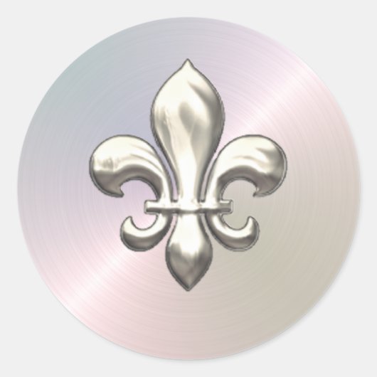 Silver Fleur de Lis op Pearl Ronde Sticker (Voorkant)