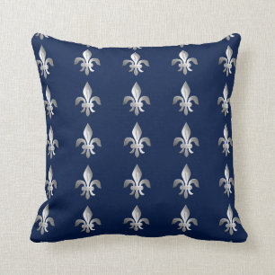 Silver Fleur-de-lis over indigo blue Kussen