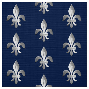 Silver Fleur-de-lis over indigo blue Stof