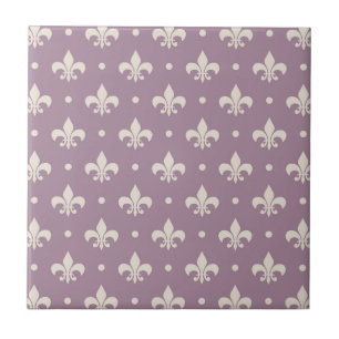 Silver Fleur De Lis-patroon op paarse achtergrond Tegeltje