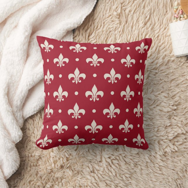 Silver Fleur De Lis pattern on red background Kussen (Deken)