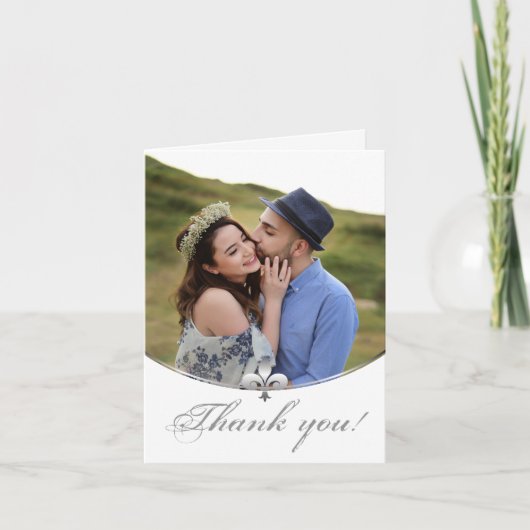 Silver Fleur de Lis Photo Mariage Merci Cartes (Devant)