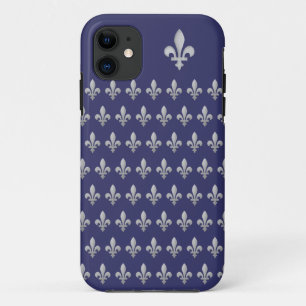 Silver Fleur de lys Royal Blue iPhone 5 Hoesje