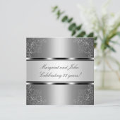 Silver Floral 25th Jubileum Party Event Kaart (Staand voorkant)