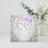 Silver Floral 60th Birthday Glam Lights Paars (Staand voorkant)