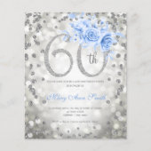 Silver Floral 60th Birthday Lights Invitation Blue Flyer (Voorkant)
