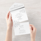 Silver Floral All-in-One bruiloft Uitnodigen All In One Uitnodiging (Afscheurbaar)