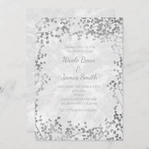 Silver Floral Berries Elegant Wedding Invitations Kaart