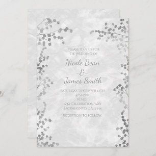 Silver Floral Berries Elegant Wedding Invitations Kaart