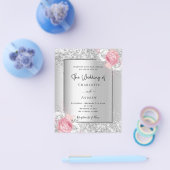 Silver floral blush roze budget bruiloft-uitnodigi flyer (Enkel)