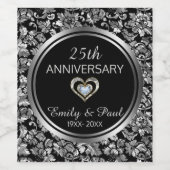 Silver Floral Damask- 25e Jubileum Wijn Etiket (Enkel label)