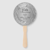 Silver Floral Damask Jubileum Hand Fan Handwaaier (Voorkant)
