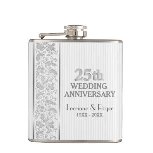 Silver Floral Elegance 25th Wedding Jubileum Heupfles