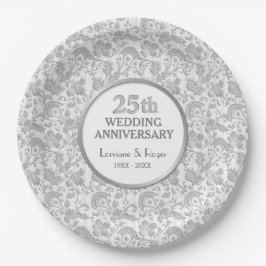 Silver Floral Elegance 25th Wedding Jubileum Papieren Bordje