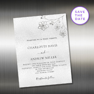 Silver floral elegant bruiloft nodigmagnet