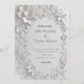 Silver Floral Embossed Wedding Invitation Kaart (Voorkant / Achterkant)
