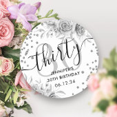 Silver Floral Glitter 30e verjaardag Script Ronde Sticker