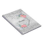 Silver floral glitter blush roze naam geometrisch notitieboek (Rechterzijde)