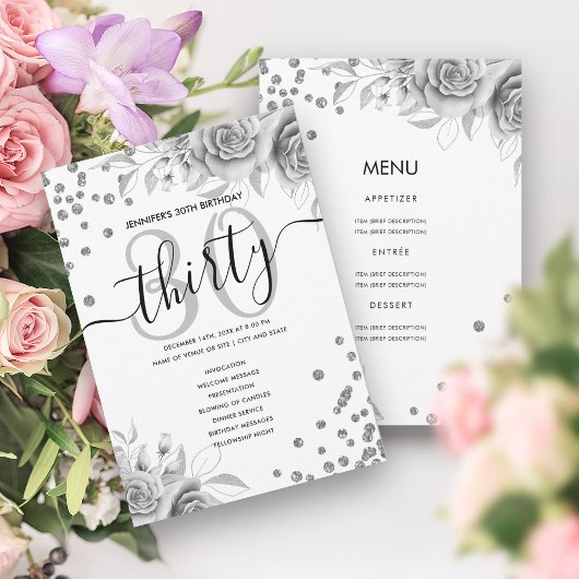 Silver Floral Parties scintillant 30 Programme de