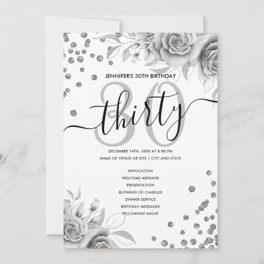 Silver Floral Parties scintillant 30 Programme de  (Devant)