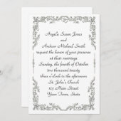 Silver Floral Scroll Border Uitnodiging (Voorkant / Achterkant)