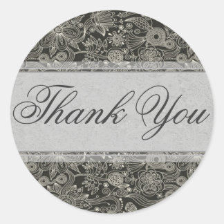 Silver Floral Thank You Sticker/Seal Ronde Sticker