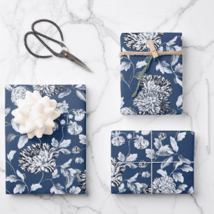 Silver Floral vine op marineblauw Inpakpapier Vel