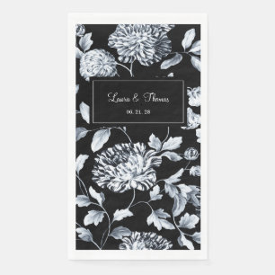 Silver  Floral Vine Wedding Black & White Servet
