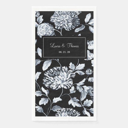 Silver  Floral Vine Wedding Black & White Servet (Voorkant)
