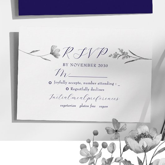 Silver Floral Wedding RSVP Kaart