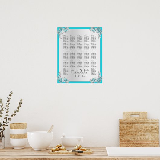 Silver Floral Wedding Seating Chart Poster (Keuken)