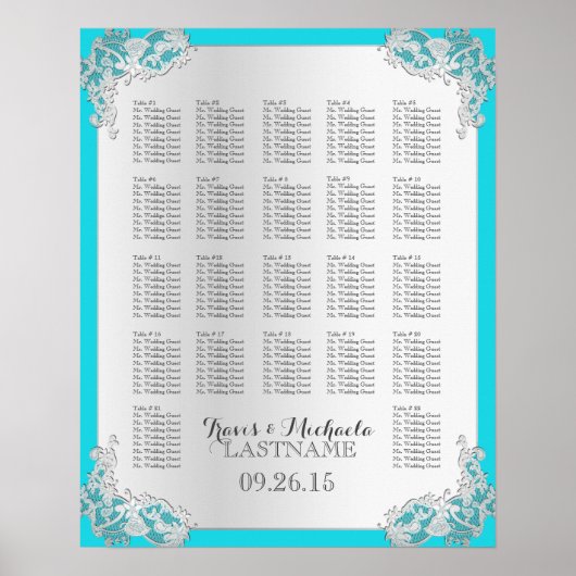 Silver Floral Wedding Seating Chart Poster (Voorkant)