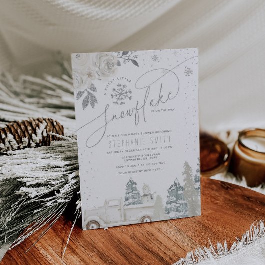 Silver Floral Winter Snowflake Baby shower Kaart