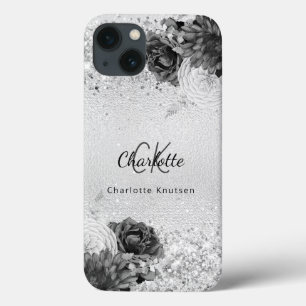 Silver florals elegant monogram iPhone 13 hoesje