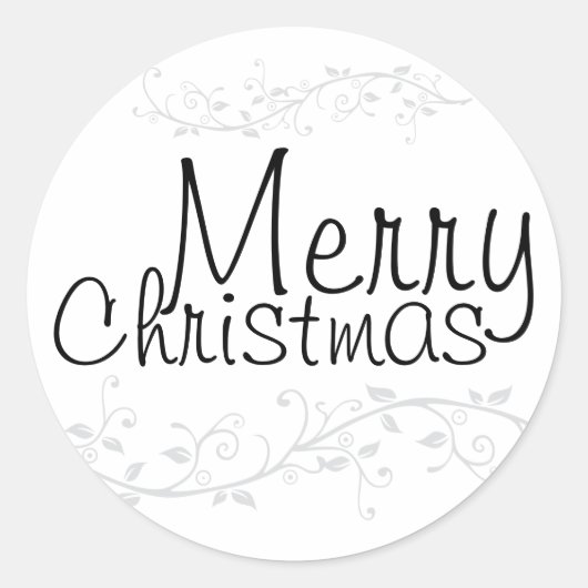 Silver Flourish Merry kerstSticker Ronde Sticker (Voorkant)