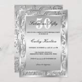 Silver Flourish Pattern Fabulous Fifty Kaart (Voorkant / Achterkant)