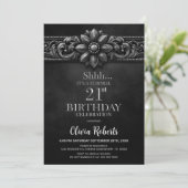 Silver Flower Black Surprise 21st Birthday Party Kaart (Staand voorkant)