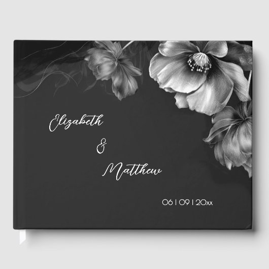 Silver Flower Black | Wedding Gastenboek (Voorkant)