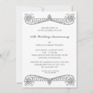Silver Flower Scroll 25th Silver Jubileum Party Kaart