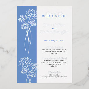 Silver Flowers Blue Photo Wedding Folie Uitnodigin Folie Uitnodiging