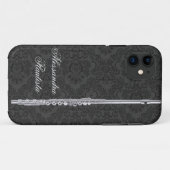 Silver Flute op Black Damask Case-Mate iPhone Case (Achterkant (horizontaal))
