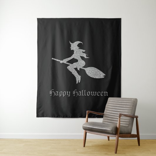 Silver Flying Witch Halloween foto achtergrond Wandkleed (In situ)