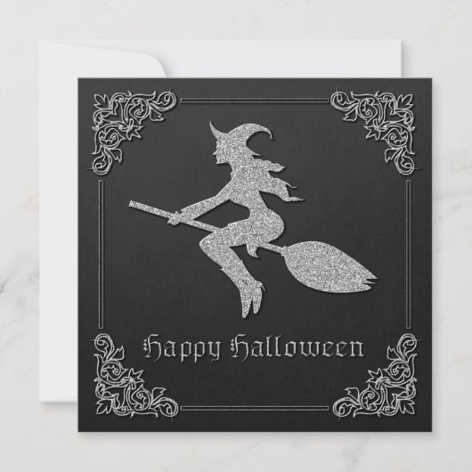 Silver Flying Witch Halloween Wenskaart (Voorkant)
