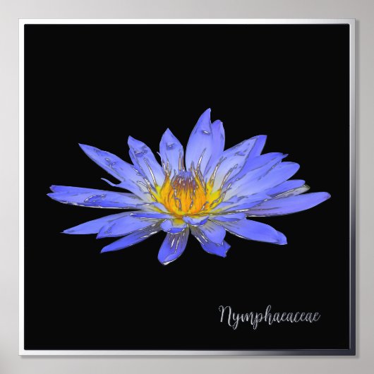 Silver Foil Accent Blue Water Lily Print Poster (Voorkant)