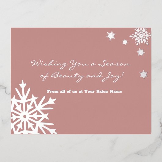 Silver Foil Accents Snowflakes Roze Vakantie Kaart (Voorkant)