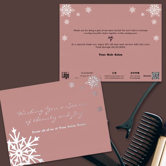 Silver Foil Accents Snowflakes Roze Vakantie Kaart
