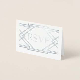 Silver Foil Art Deco Wedding RSVP Kaart
