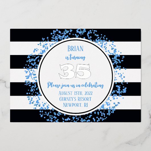 Silver Foil Blue Dot 35e anniversaire Invitation F (Recto)