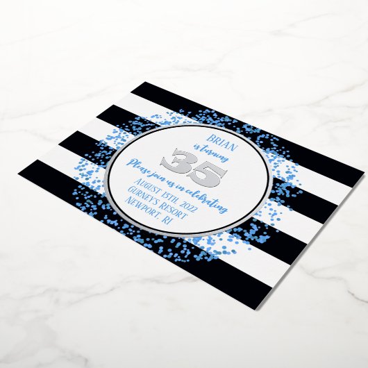 Silver Foil Blue Dot 35e anniversaire Invitation F (Rotation)